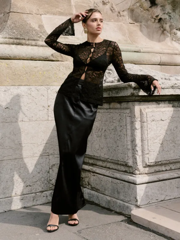 Beck Satin Tailored Maxi Skirt - Black sold by Pretty Lavish