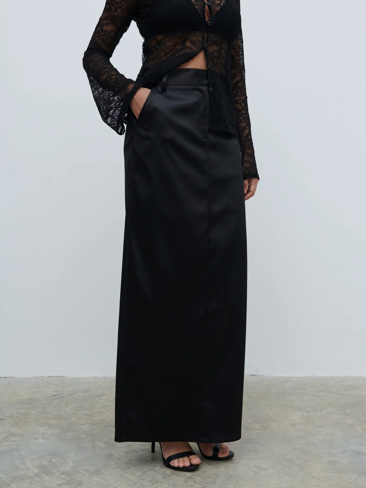 Beck Satin Tailored Maxi Skirt - Black sold by Pretty Lavish product image thumbnail 5