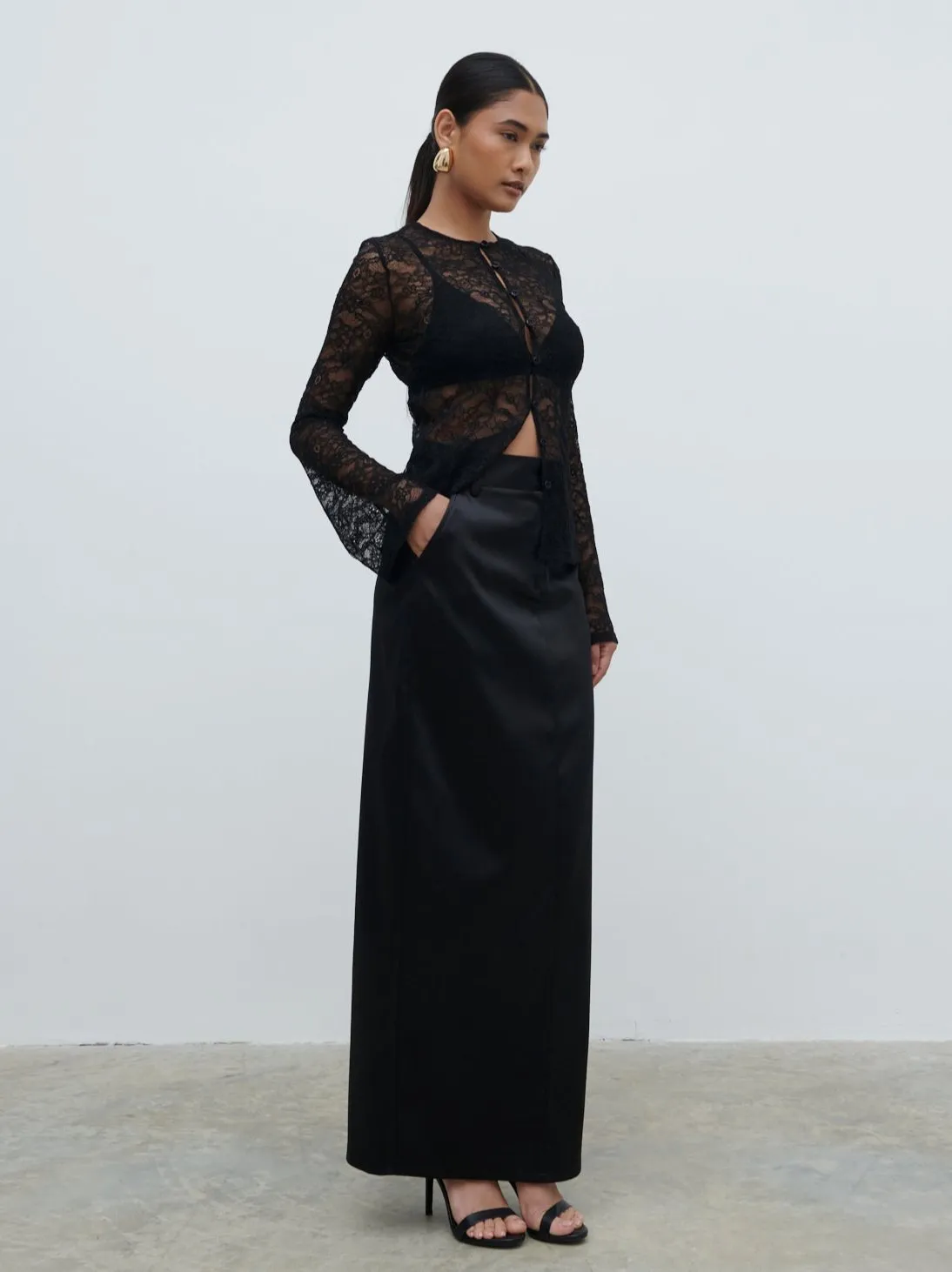 Beck Satin Tailored Maxi Skirt - Black sold by Pretty Lavish product image thumbnail 3