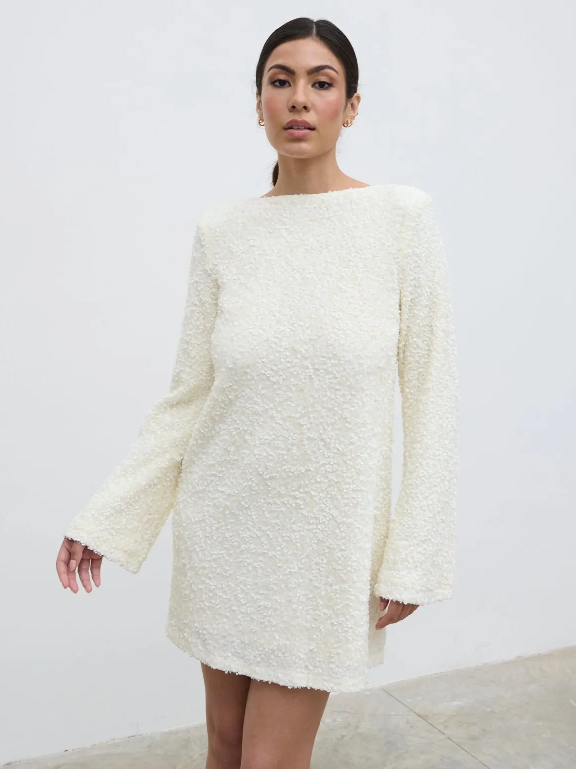 Bow Sequin Shift Dress - Ivory sold by Pretty Lavish