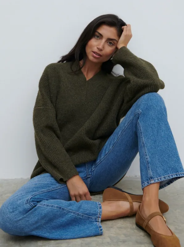 Jovie Oversized Rib Knit Jumper - Dark Olive sold by Pretty Lavish