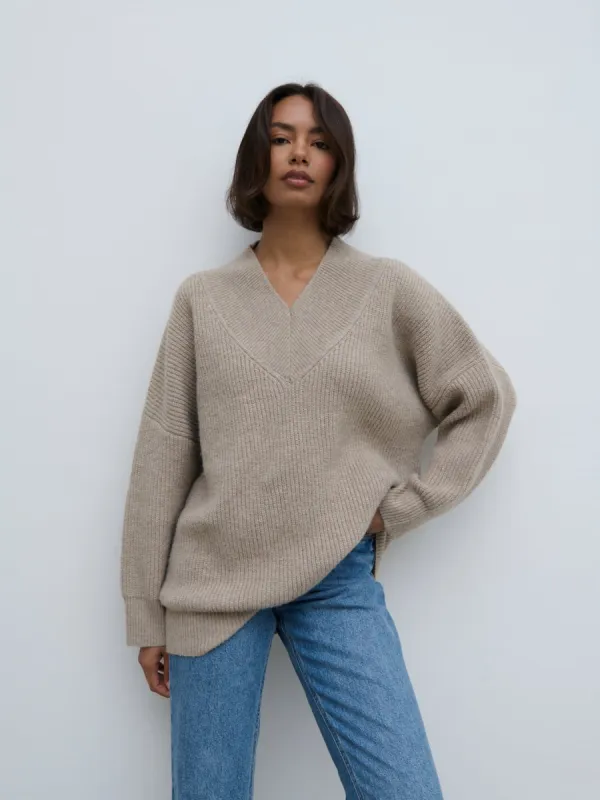 Jovie Oversized Rib Knit Jumper - Beige sold by Pretty Lavish