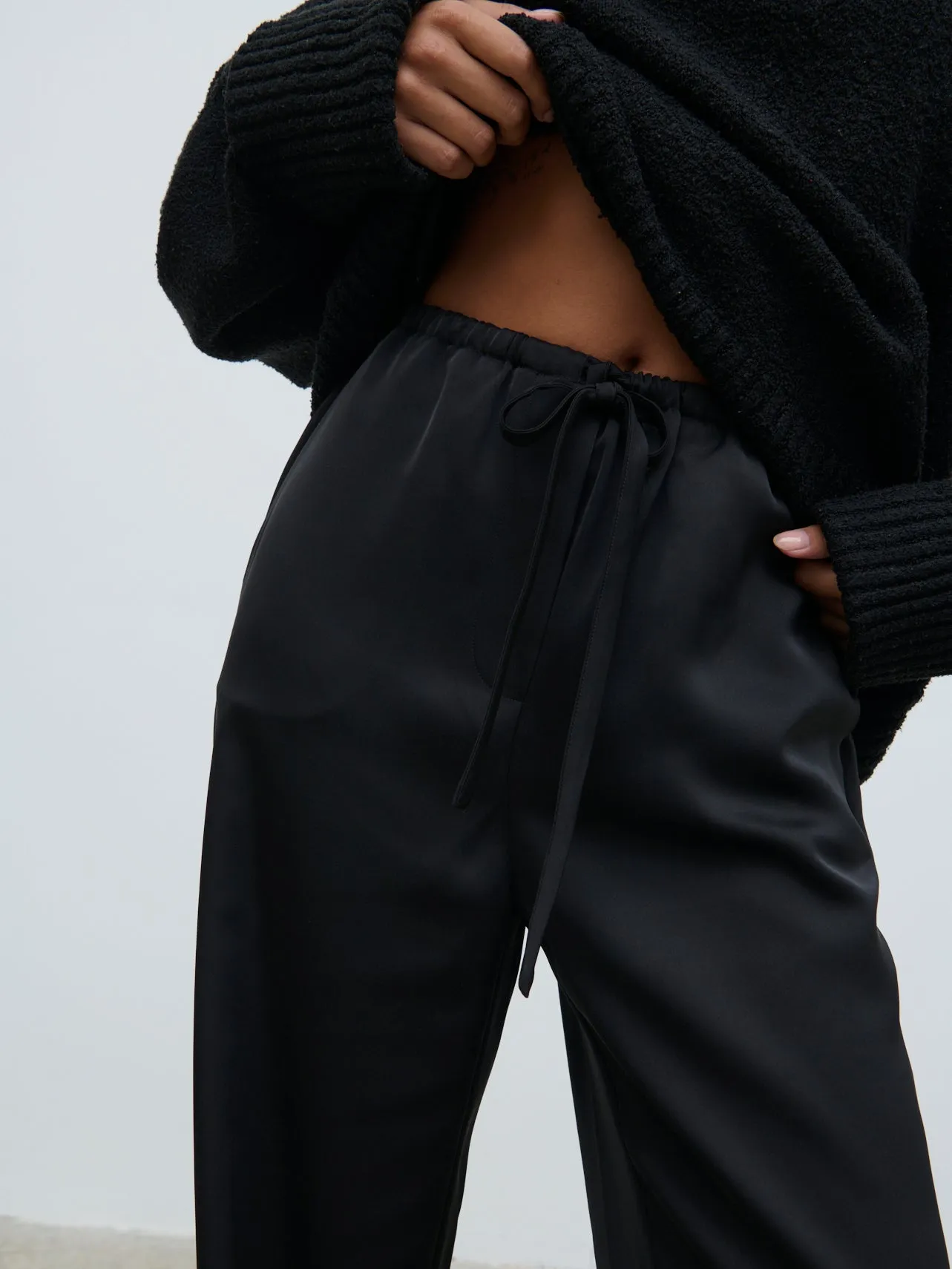 Breya Satin Drawstring Trousers - Black sold by Pretty Lavish product image thumbnail 4