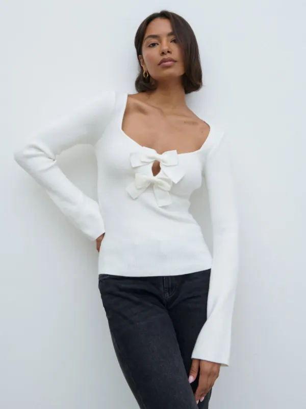 Annabeth Bow Knit Top - Cream sold by Pretty Lavish
