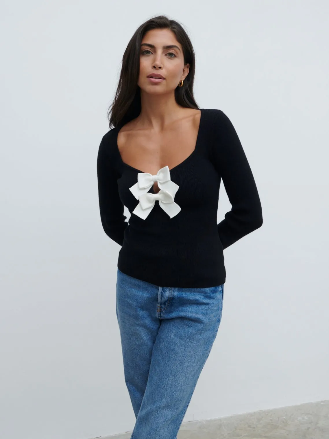 Annabeth Bow Knit Top - Black with Cream Bows sold by Pretty Lavish product image thumbnail 4