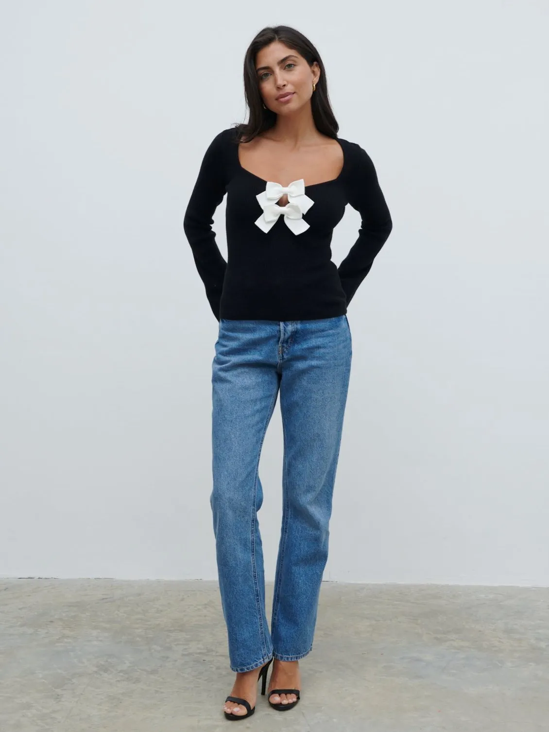 Annabeth Bow Knit Top - Black with Cream Bows sold by Pretty Lavish product image thumbnail 2