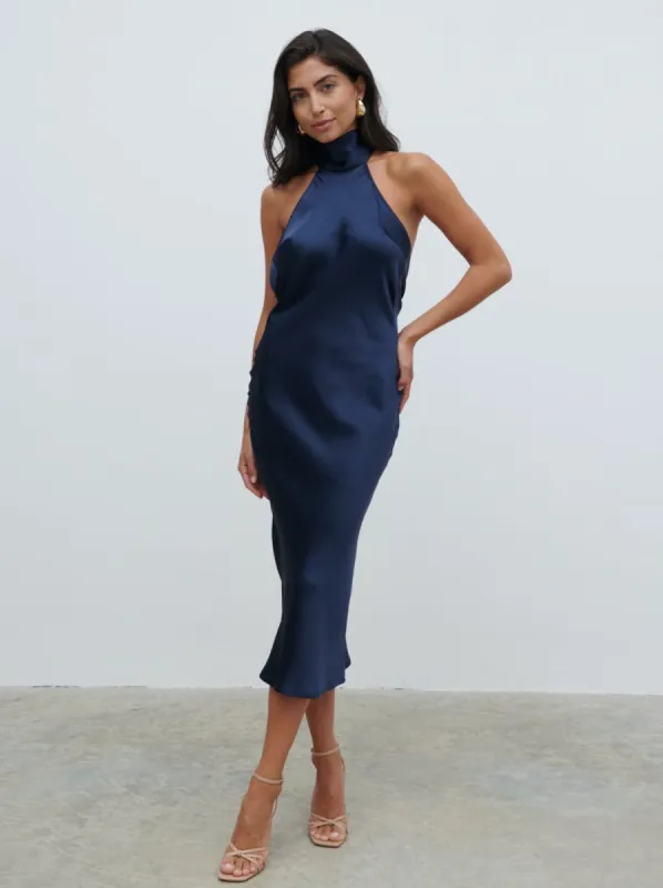 Raleigh Cowl Back Dress - Midnight Navy sold by Pretty Lavish