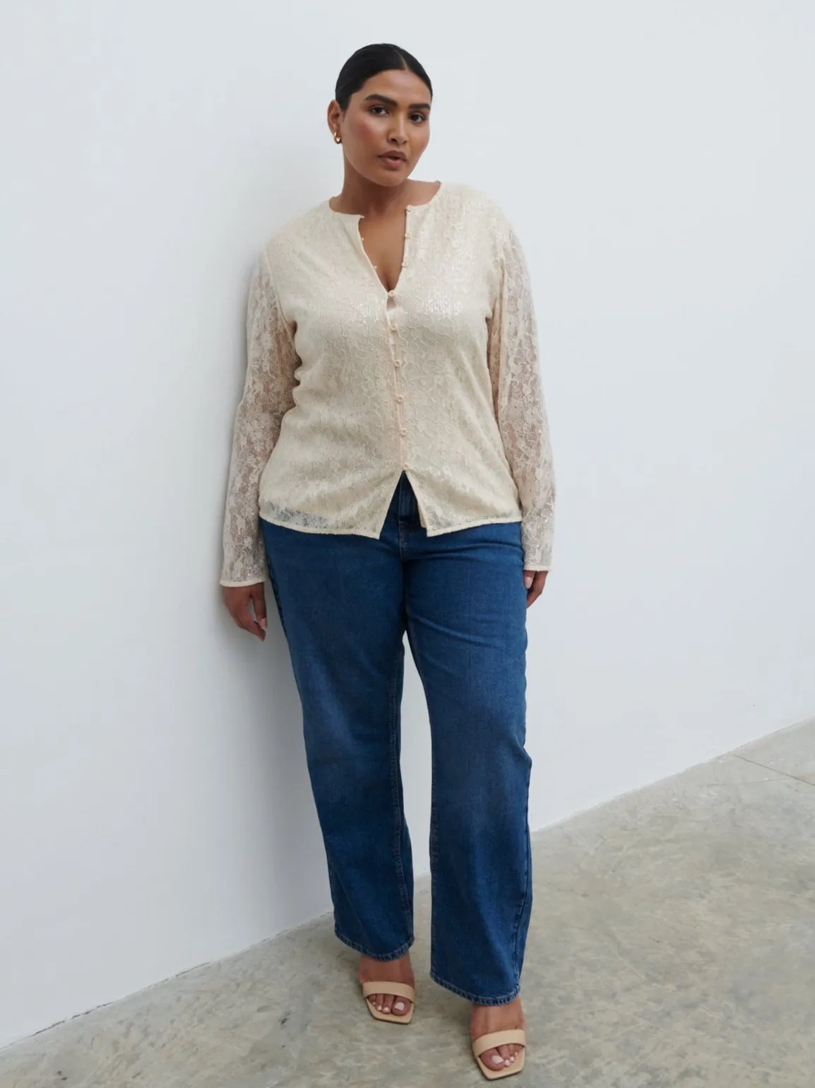 Tai Sequin Lace Cardigan Curve - Oyster sold by Pretty Lavish product image thumbnail 3