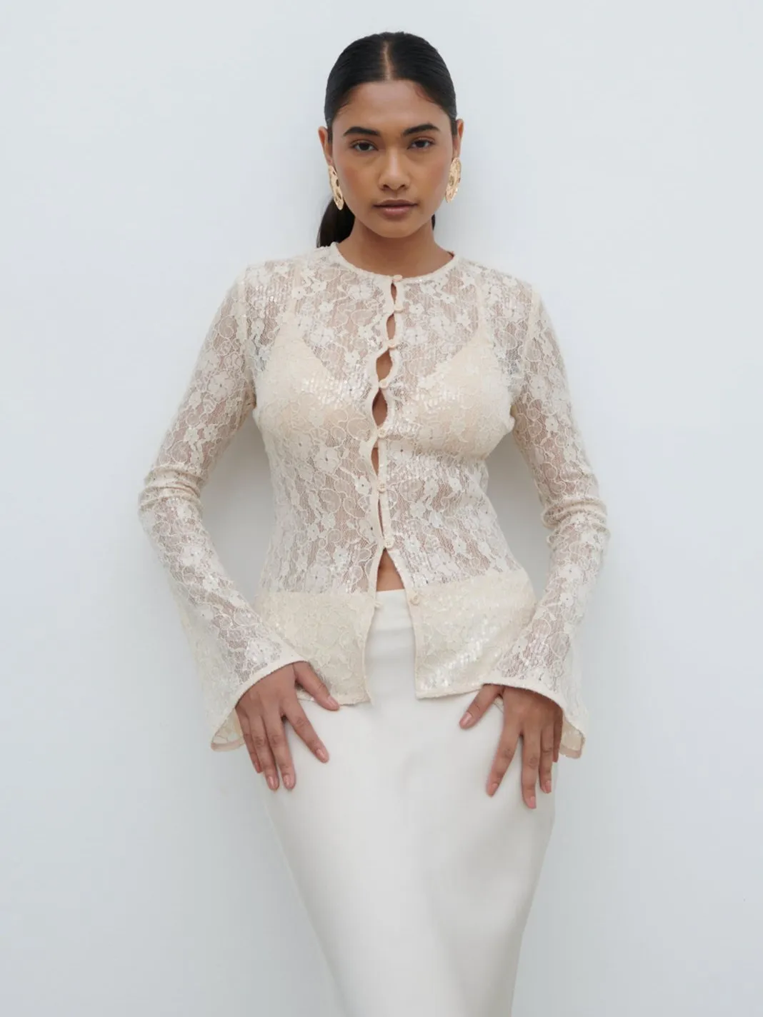 Tai Sequin Lace Cardigan - Oyster sold by Pretty Lavish