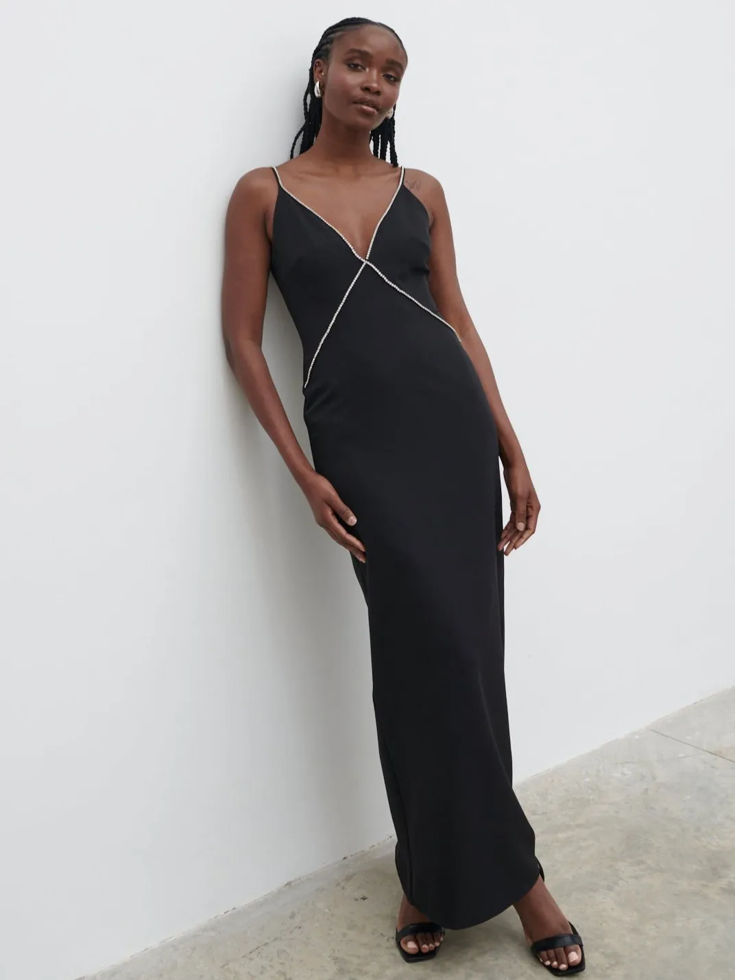 Val Plunge Embellished Maxi Dress - Black sold by Pretty Lavish