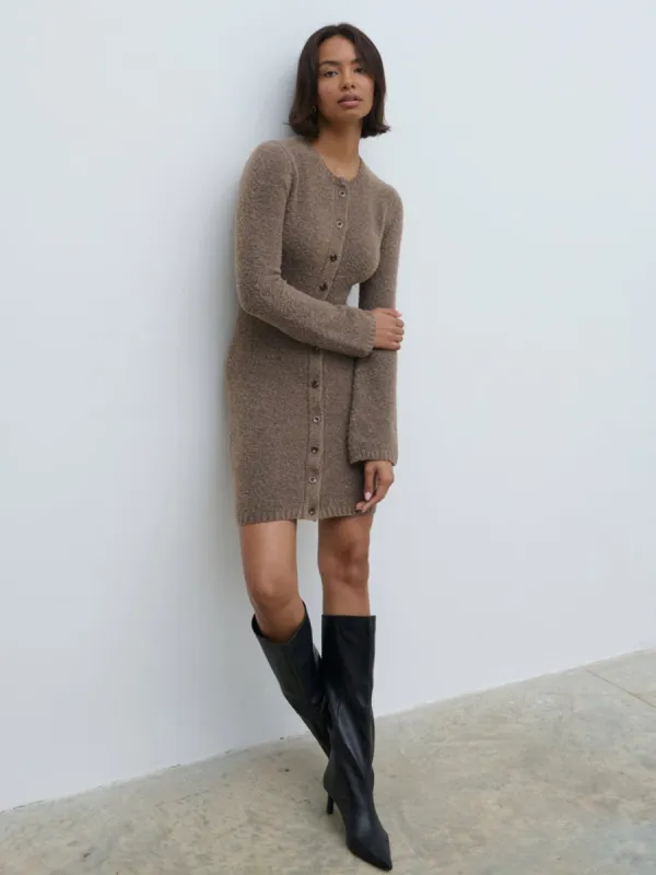 Aida Mini Button Down Knit Dress - Mocha sold by Pretty Lavish