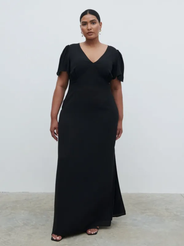 Edie Chiffon Maxi Bridesmaid Dress Curve - Black sold by Pretty Lavish