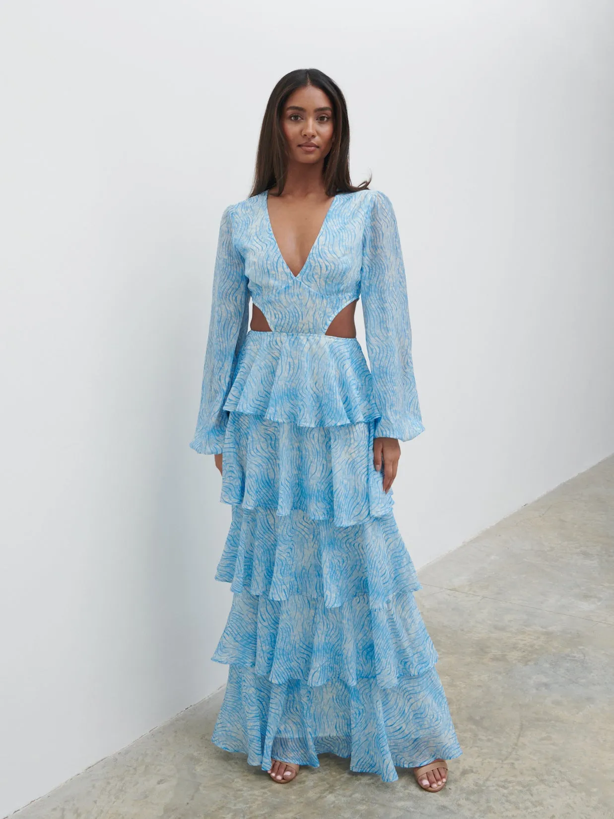 Ashton Cut Out Maxi Dress - Blue Swirl sold by Pretty Lavish