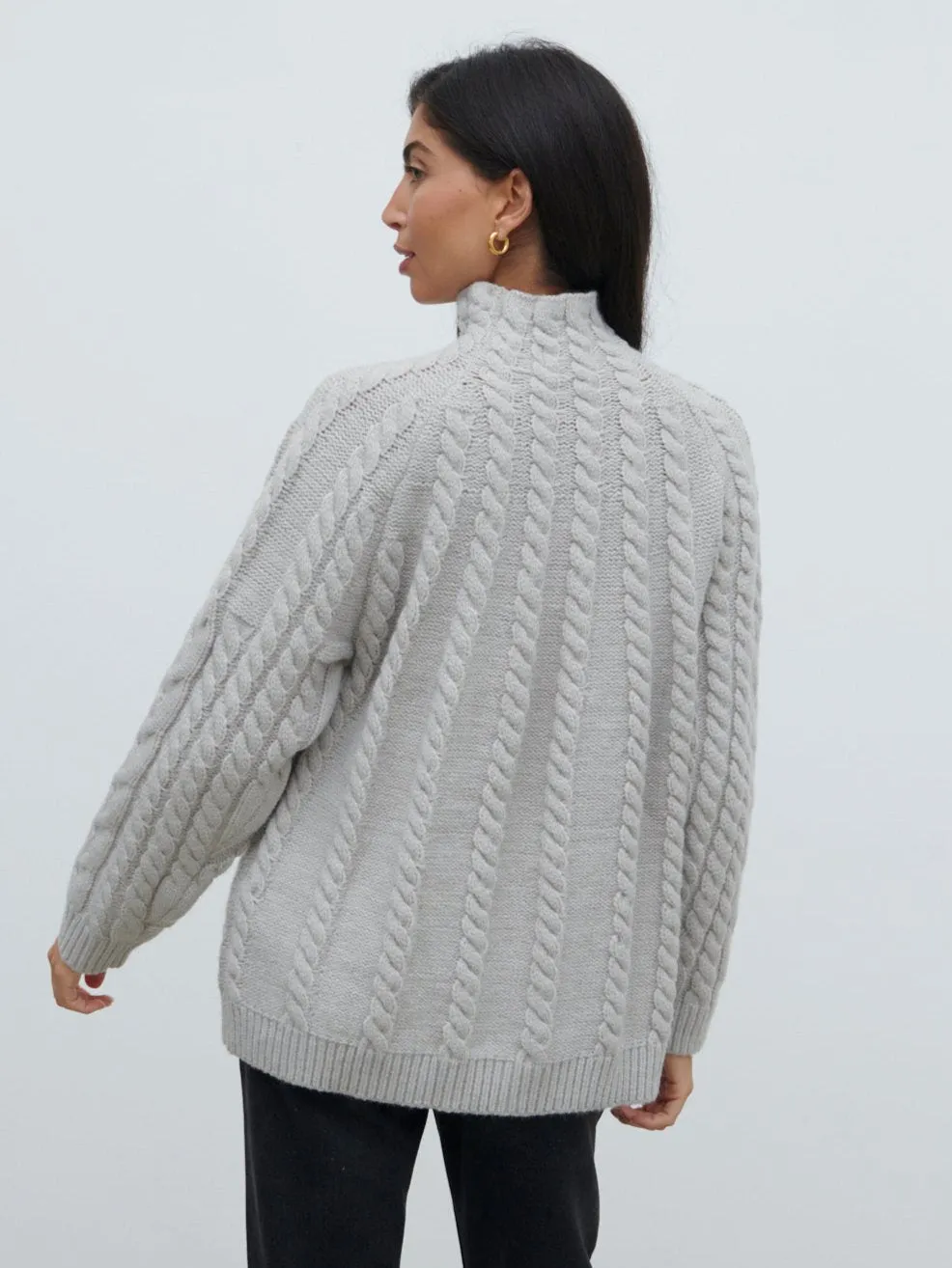 Tam Cable Knit High Neck Jumper - Grey sold by Pretty Lavish product image thumbnail 4
