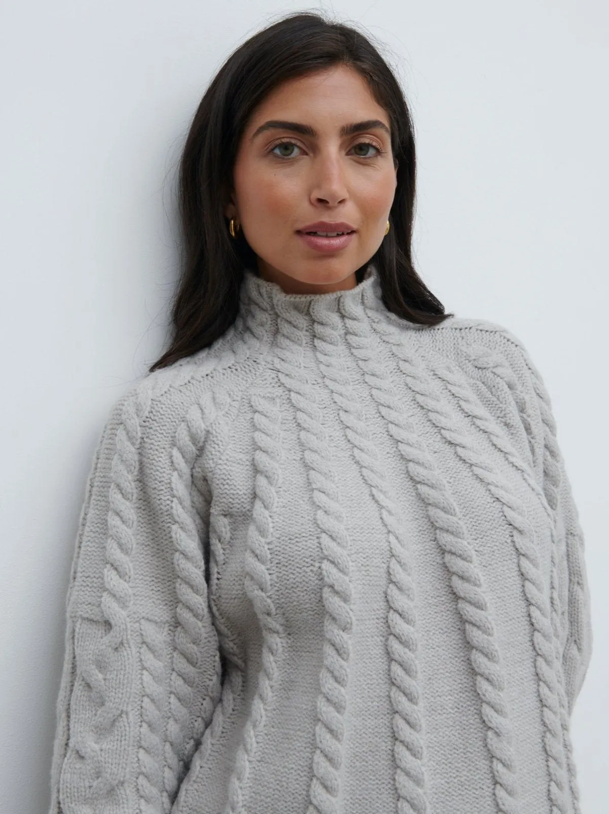 Tam Cable Knit High Neck Jumper - Grey sold by Pretty Lavish product image thumbnail 2