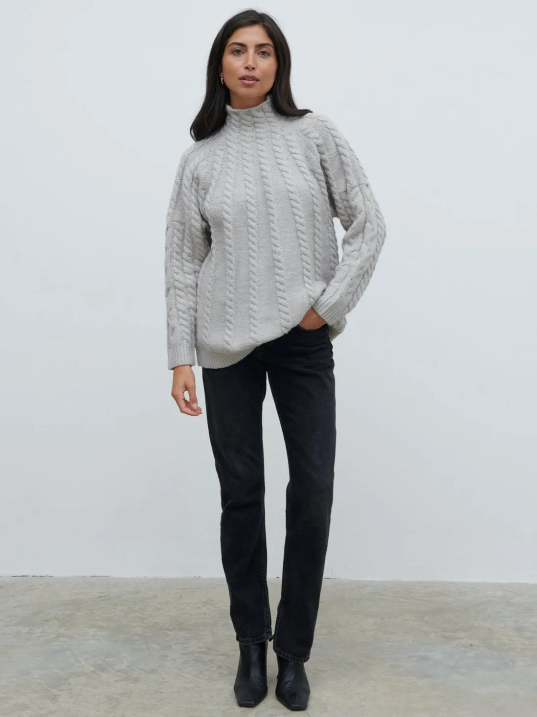 Tam Cable Knit High Neck Jumper - Grey sold by Pretty Lavish product image thumbnail 3