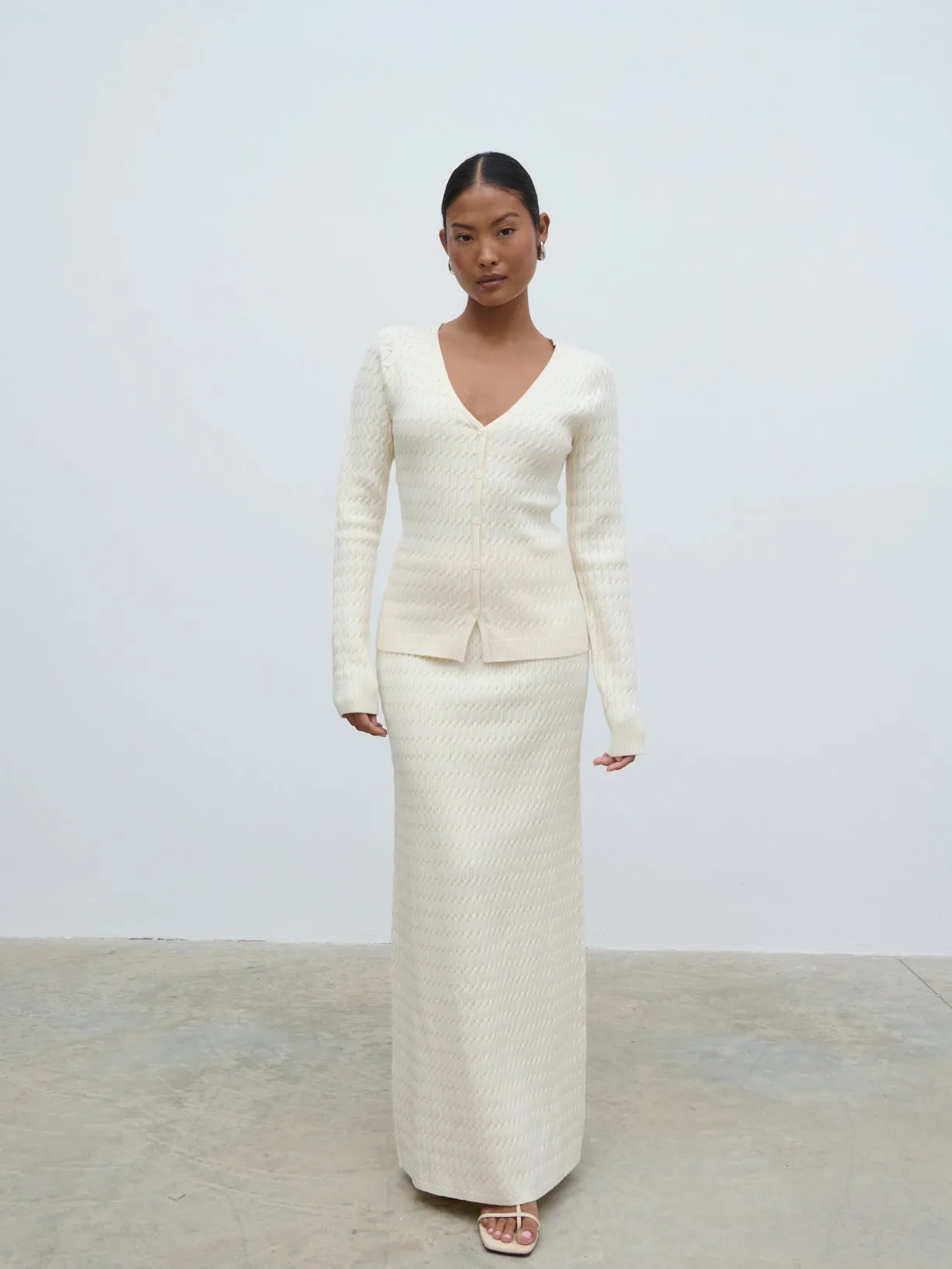 Iliana Cable Knit Midaxi Skirt - Cream sold by Pretty Lavish product image thumbnail 4