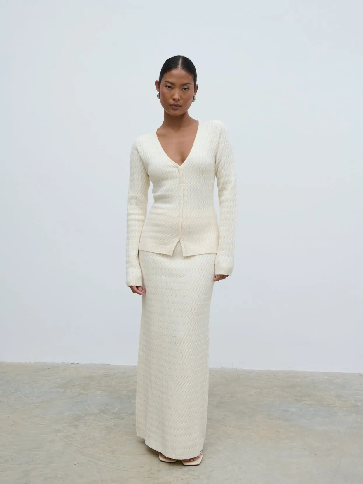 Iliana Cable Knit Midaxi Skirt - Cream sold by Pretty Lavish