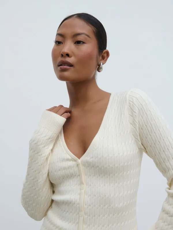 Iliana Cable Knit Cardigan - Cream sold by Pretty Lavish