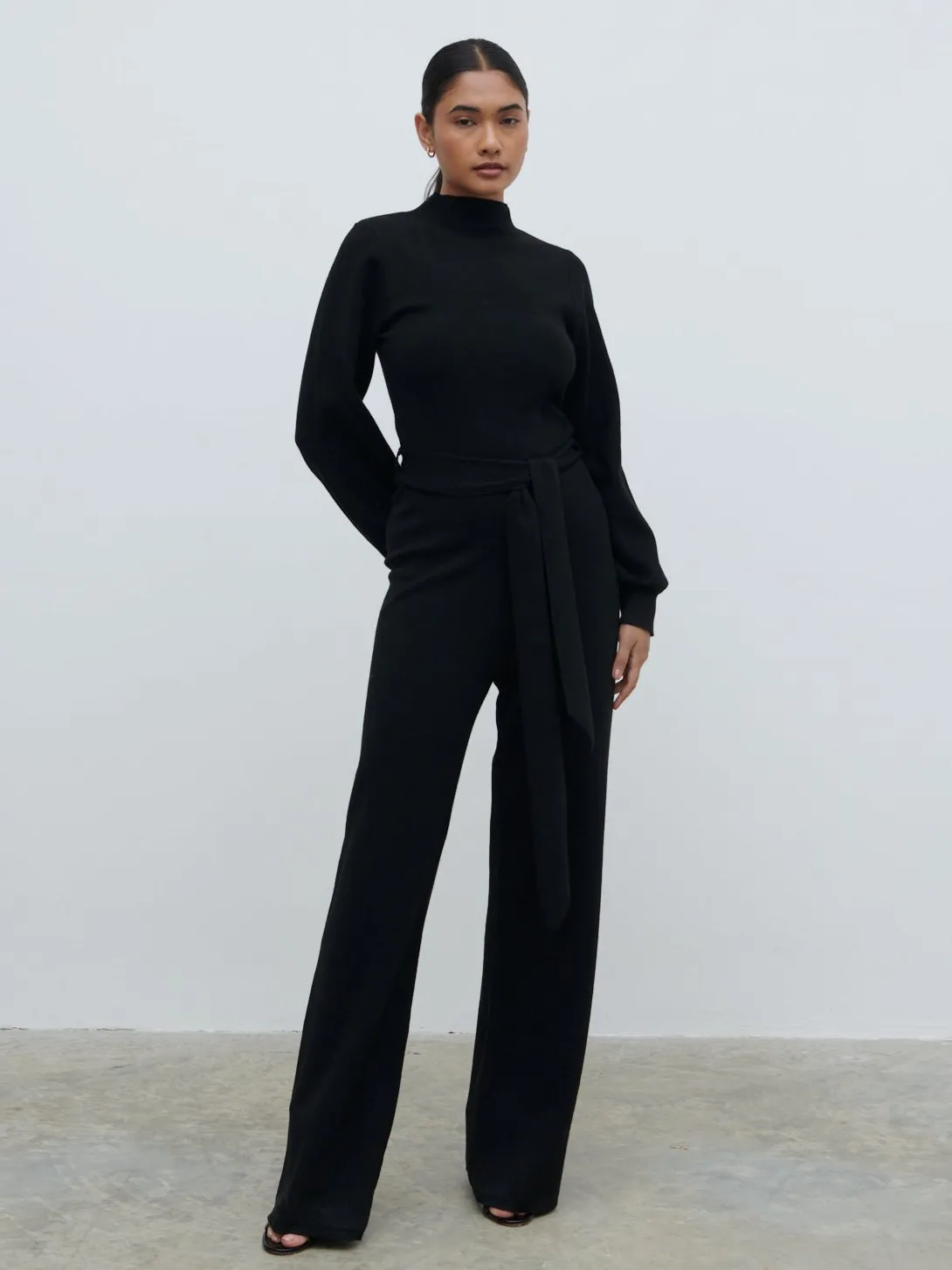 Reign Tie Waist Knit Jumpsuit - Black sold by Pretty Lavish product image thumbnail 3