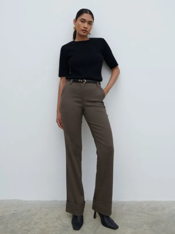 Eddie Turn Up Trousers - Khaki Brown sold by Pretty Lavish