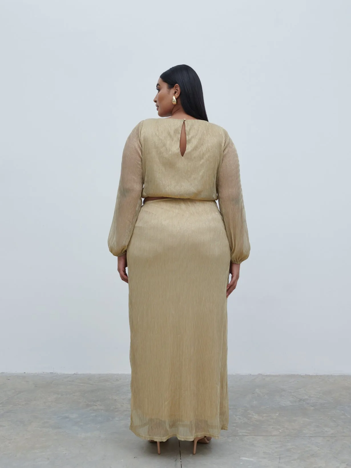 Rae Cut Out Maxi Dress Curve - Metallic Gold sold by Pretty Lavish product image thumbnail 3