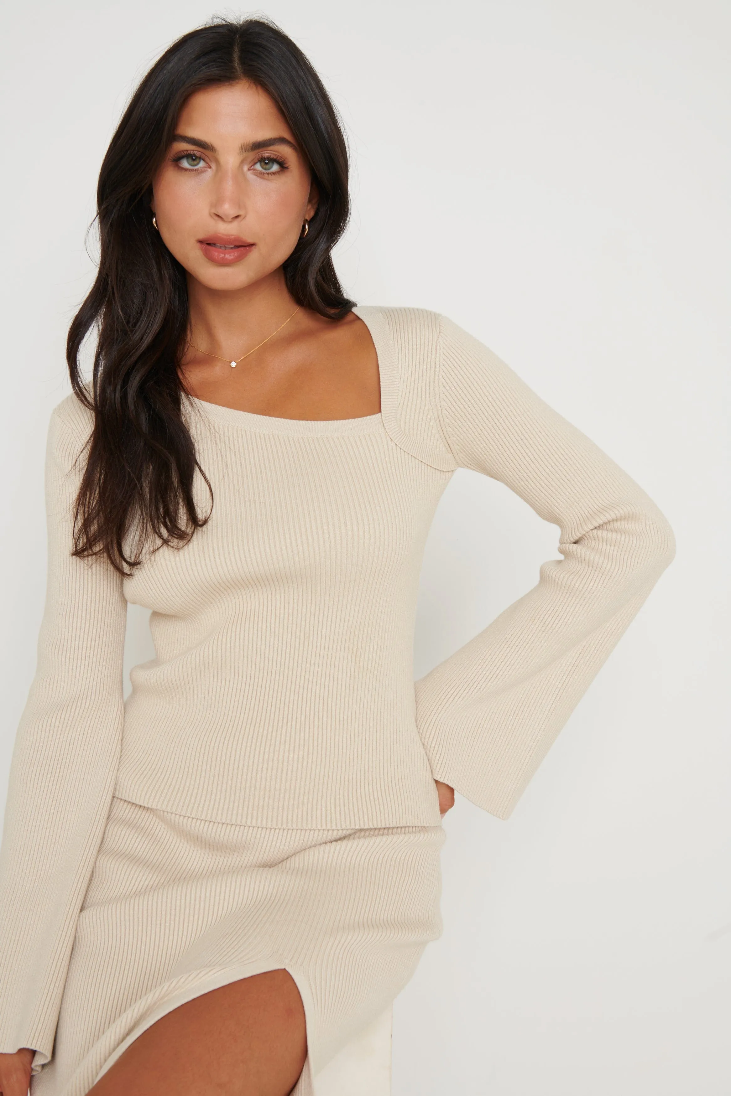 Blythe Cut Out Knit Top - Beige sold by Pretty Lavish product image thumbnail 2