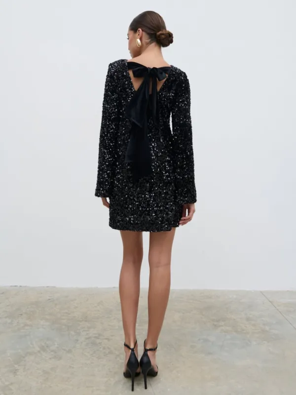 Bow Sequin Shift Dress - Black sold by Pretty Lavish