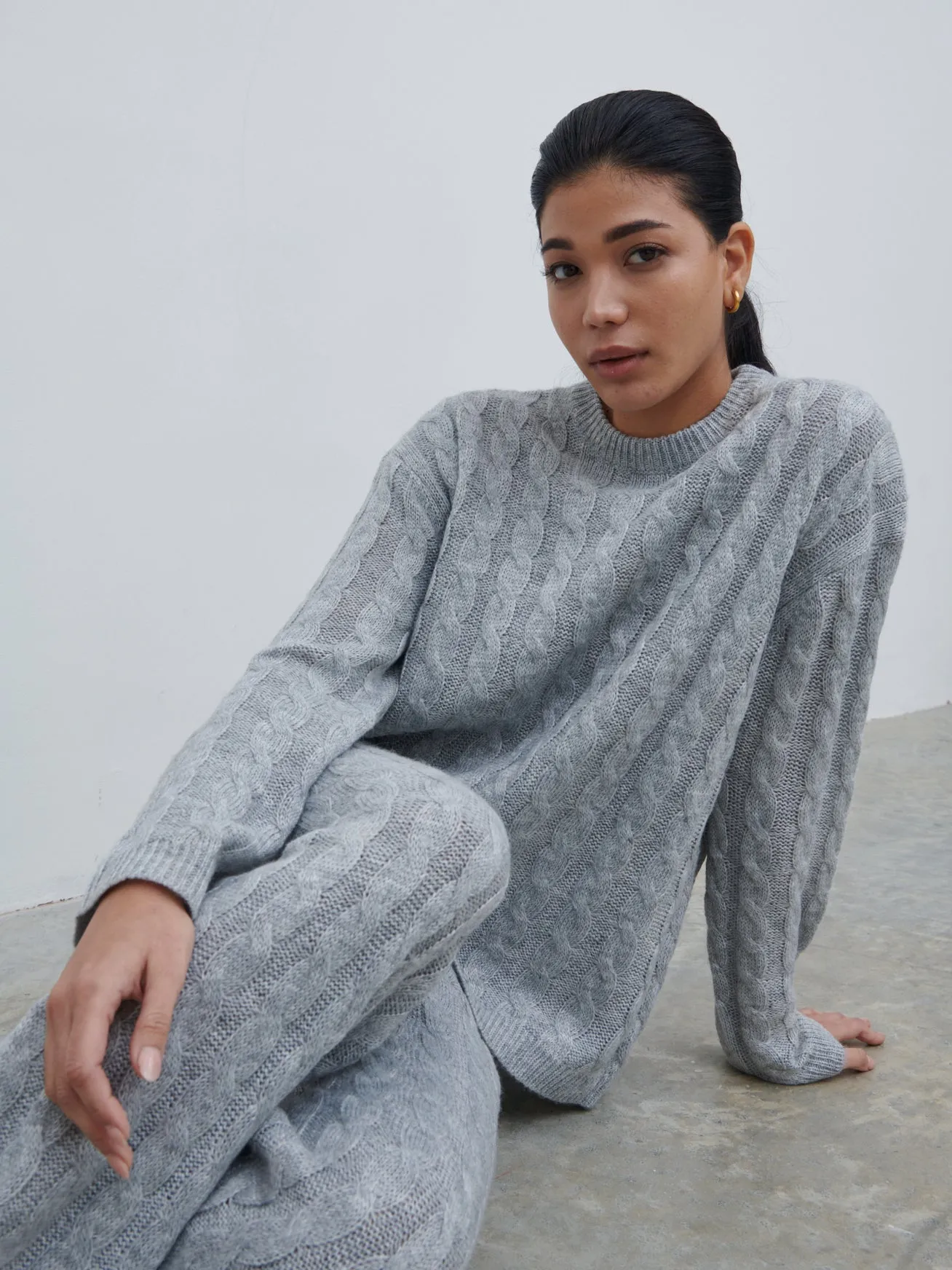 Jayde Cable Knit Jumper - Grey Marl sold by Pretty Lavish