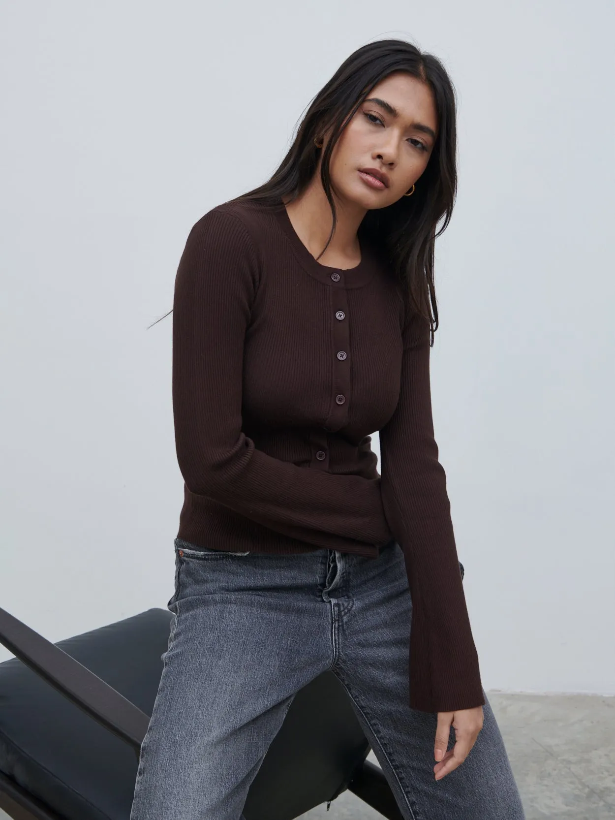 Lacey Button Down Top - Brown sold by Pretty Lavish