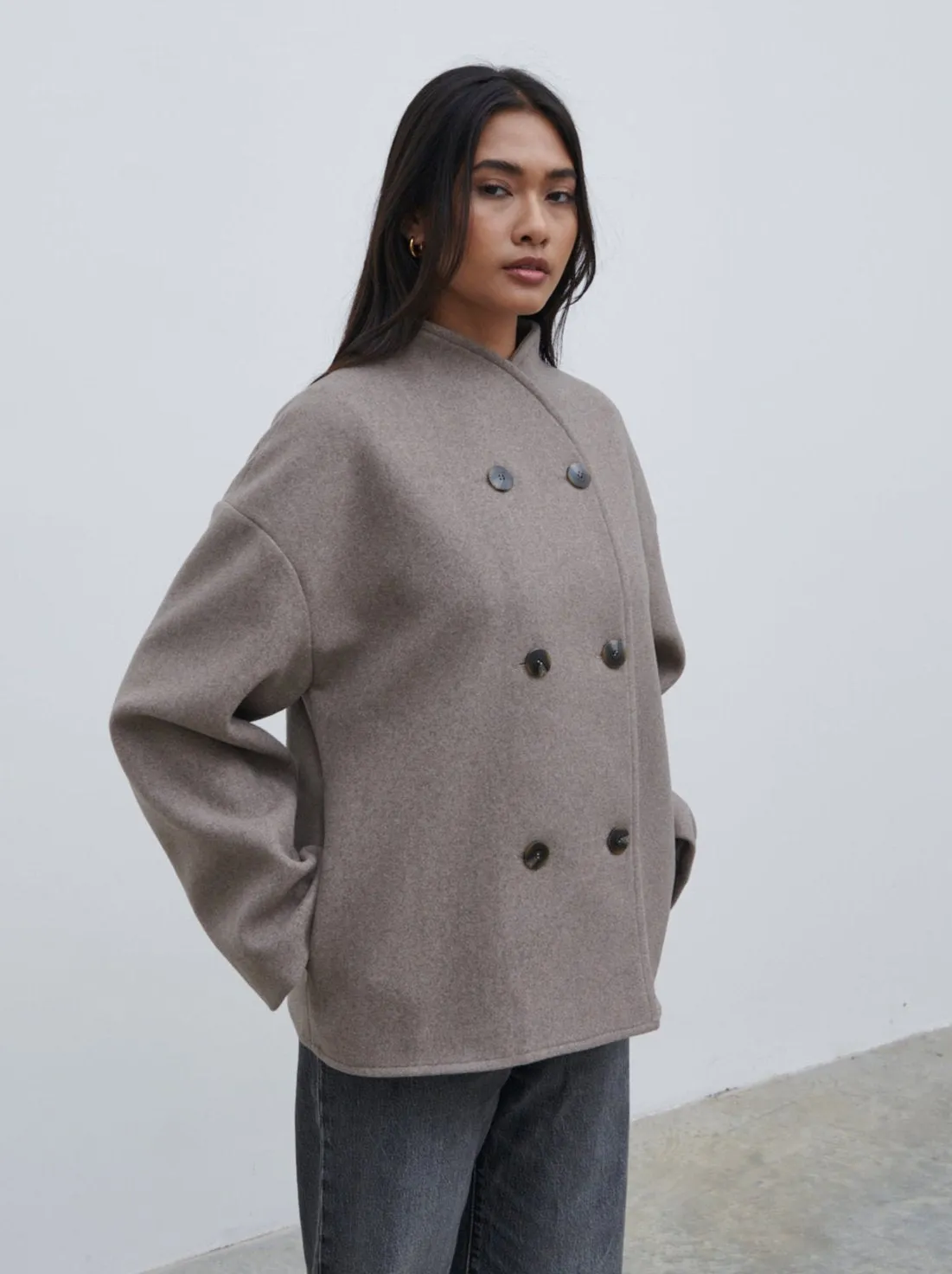 Oliviana Felted Button Jacket - Greige sold by Pretty Lavish