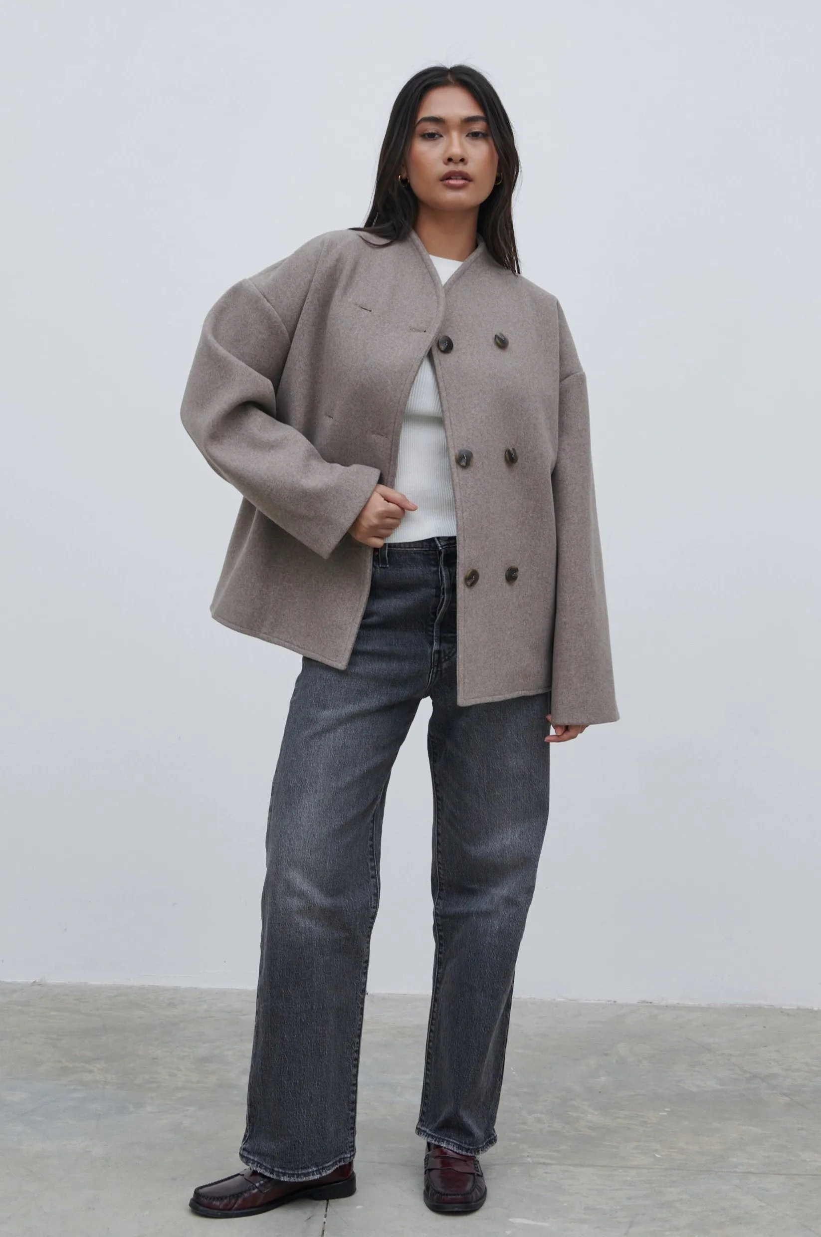 Oliviana Felted Button Jacket - Greige sold by Pretty Lavish product image thumbnail 3