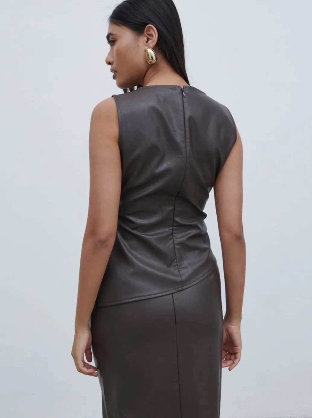 Maeve High Neck Faux Leather Top - Dark Chocolate Brown sold by Pretty Lavish product image thumbnail 4