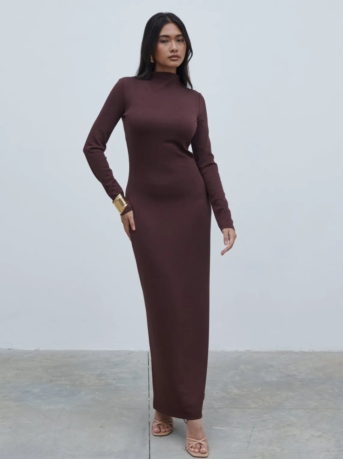 Mabel High Neck Jersey Maxi Dress - Brown sold by Pretty Lavish product image thumbnail 4