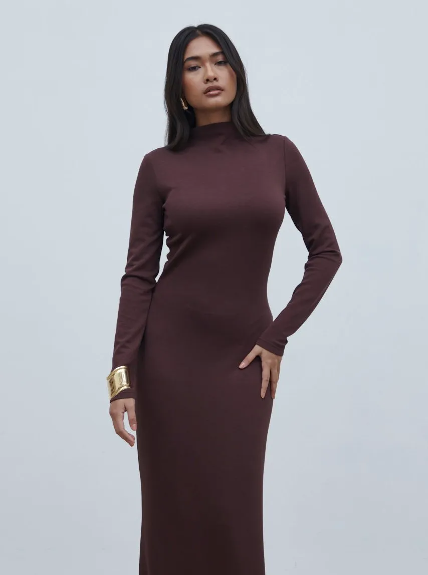 Mabel High Neck Jersey Maxi Dress - Brown sold by Pretty Lavish product image thumbnail 2