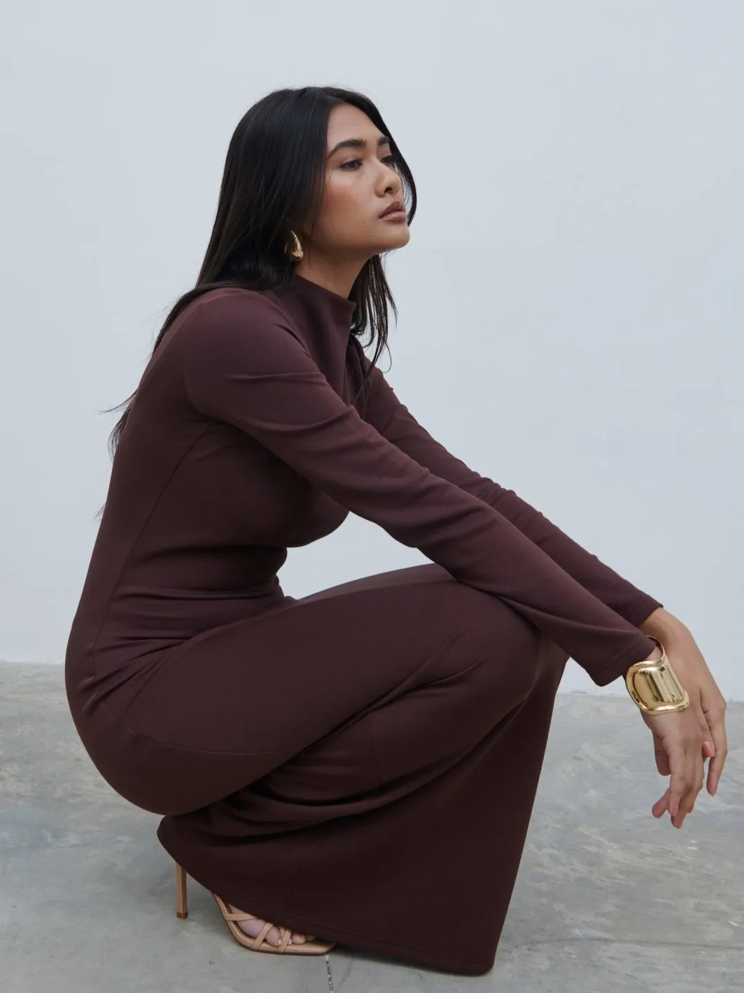 Mabel High Neck Jersey Maxi Dress - Brown sold by Pretty Lavish product image thumbnail 3