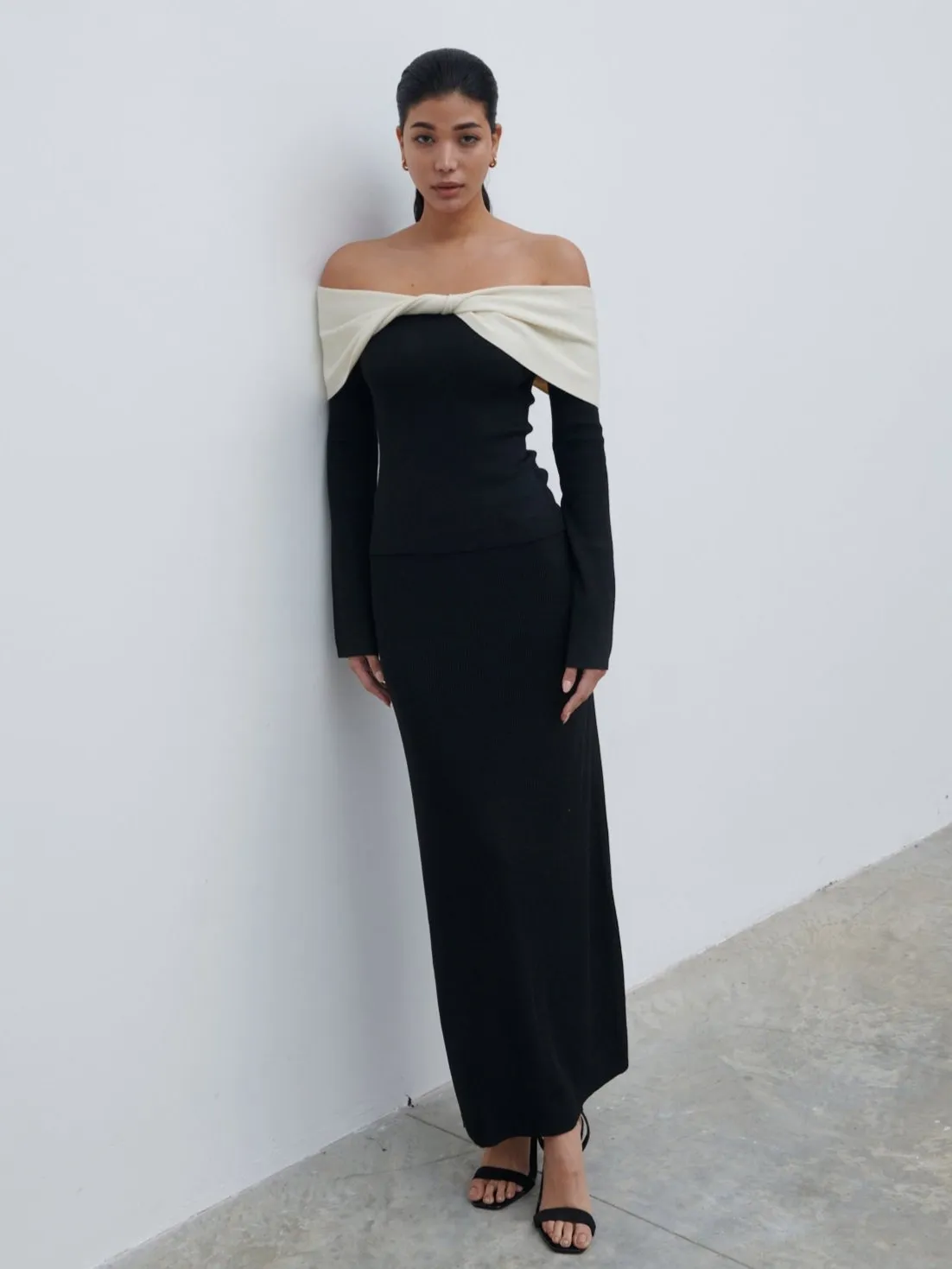 Ema Twist Bardot Knit Top - Black and Cream sold by Pretty Lavish product image thumbnail 3