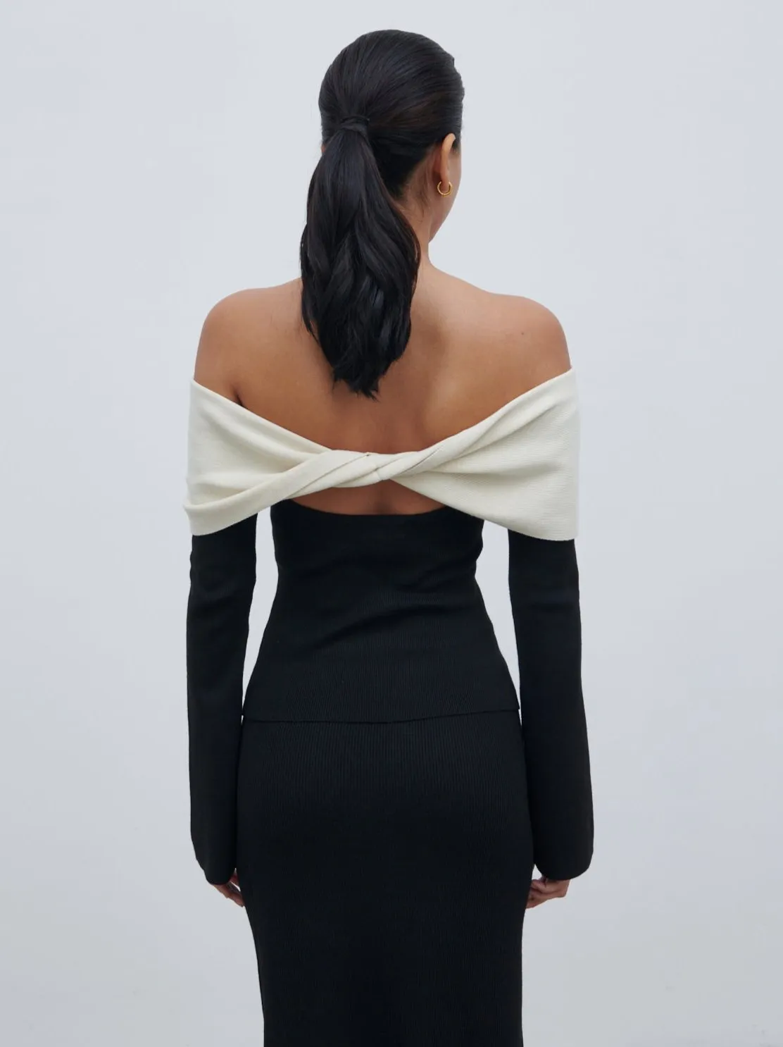 Ema Twist Bardot Knit Top - Black and Cream sold by Pretty Lavish product image thumbnail 4
