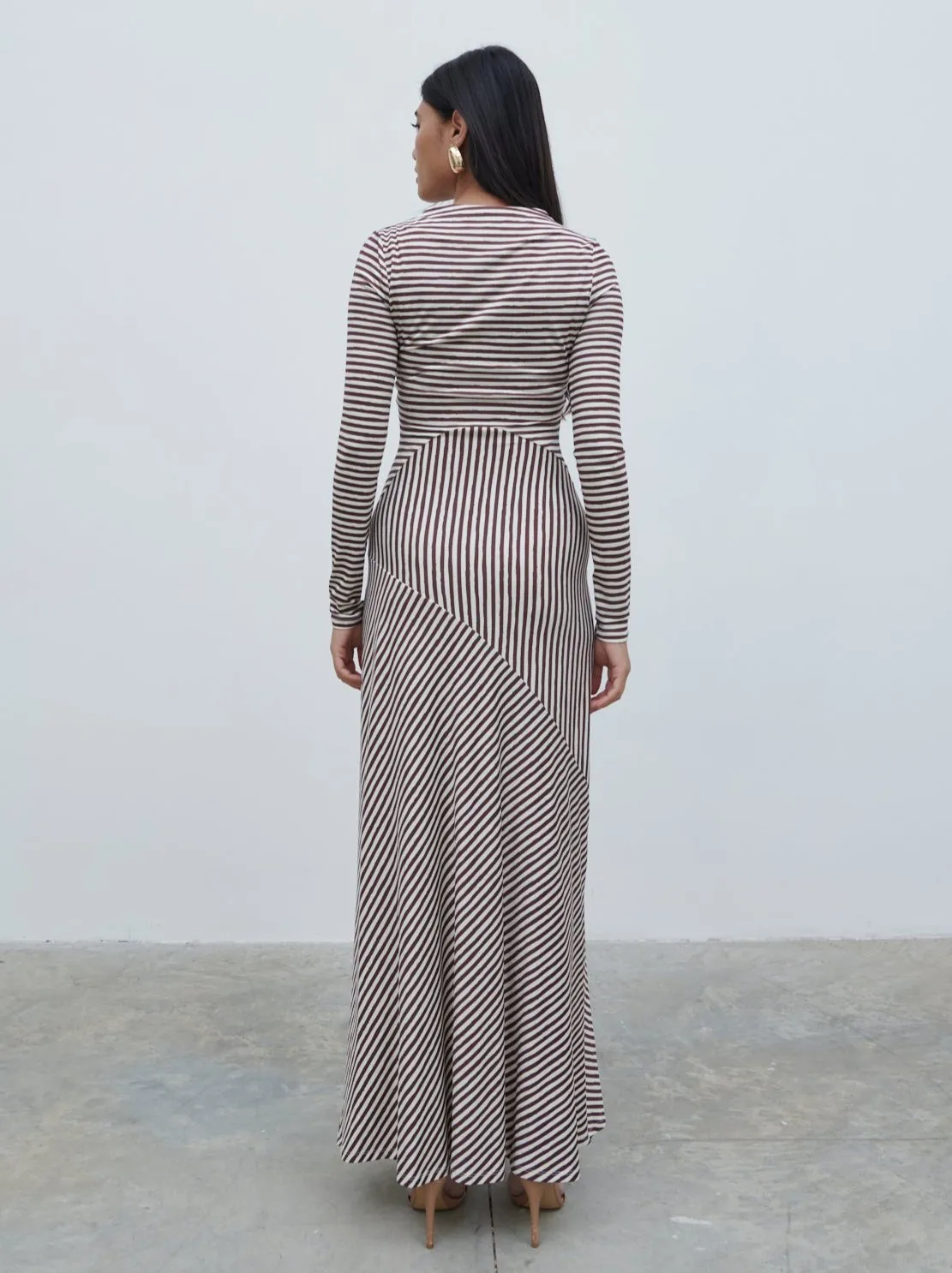 Delilah Asymmetric Jersey Maxi Dress - Brown and Cream Stripe sold by Pretty Lavish product image thumbnail 3
