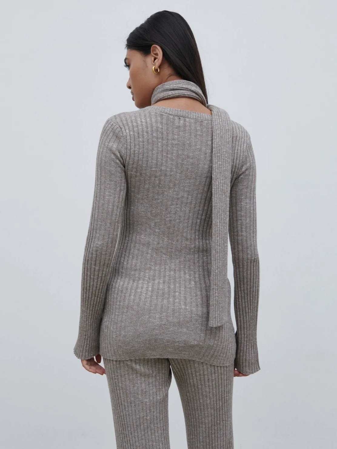 Jessie V Neck Ribbed Knit Top with Scarf - Grey Marl sold by Pretty Lavish product image thumbnail 5