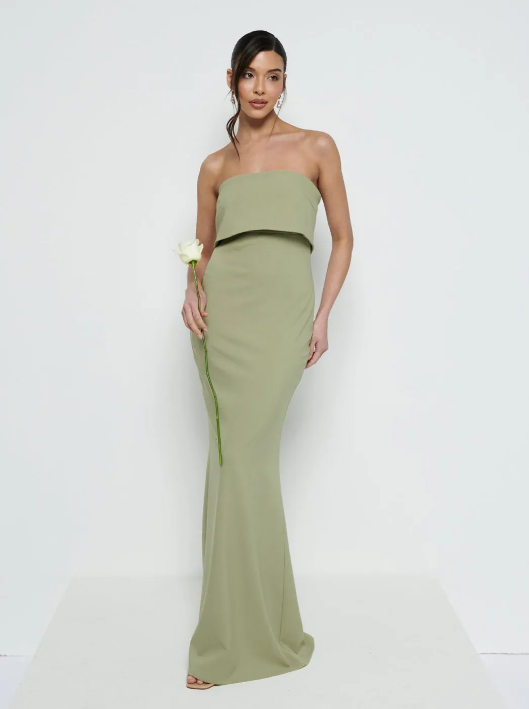 Julia Strapless Crepe Maxi Bridesmaid Dress - Olive sold by Pretty Lavish product image thumbnail 4