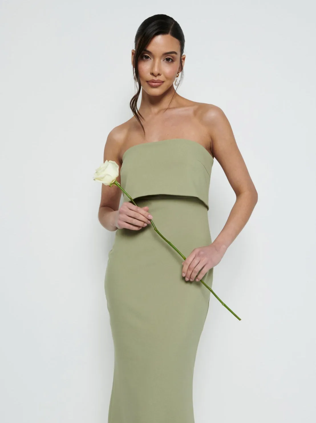 Julia Strapless Crepe Maxi Bridesmaid Dress - Olive sold by Pretty Lavish product image thumbnail 2