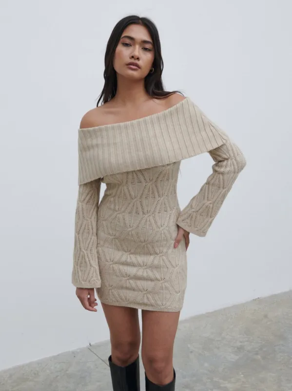 Grace Cable Knit Mini Dress - Taupe sold by Pretty Lavish