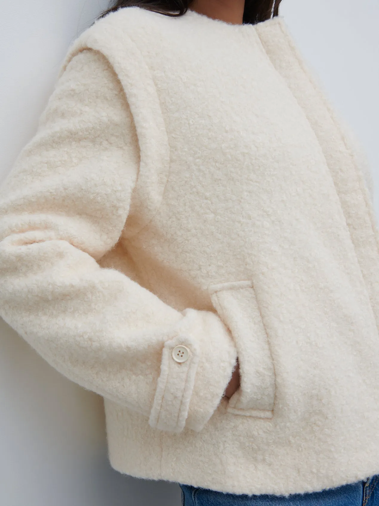 Lilia Cropped Boucle Jacket and Gilet - Cream sold by Pretty Lavish product image thumbnail 3