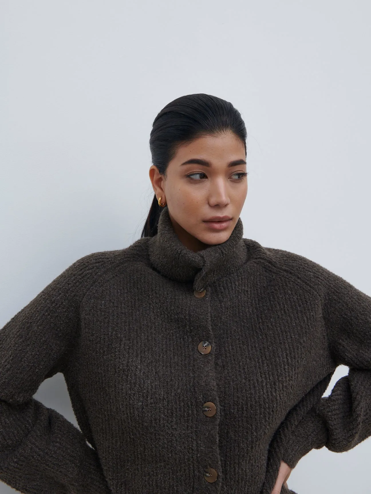 Camille High Neck Knit Cardigan - Bark sold by Pretty Lavish product image thumbnail 4