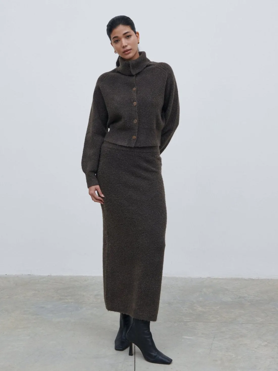 Camille High Neck Knit Cardigan - Bark sold by Pretty Lavish product image thumbnail 2