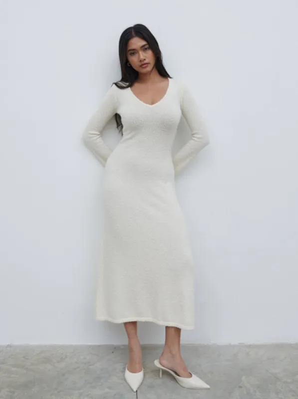 Ivy Boucle Knit Midaxi Dress - Cream sold by Pretty Lavish