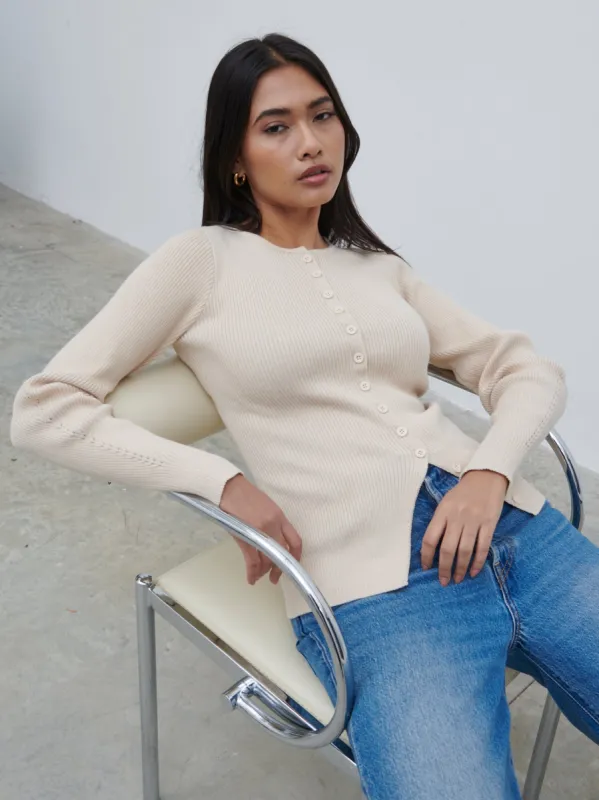 Maple Fitted Knit Cardigan - Light Beige sold by Pretty Lavish