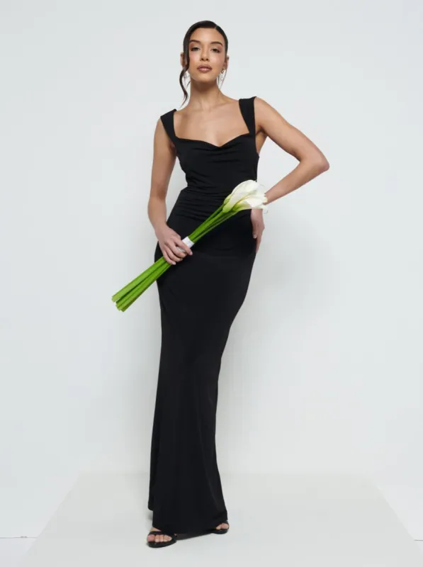 Florence Cowl Neck Jersey Maxi Bridesmaid Dress - Black sold by Pretty Lavish