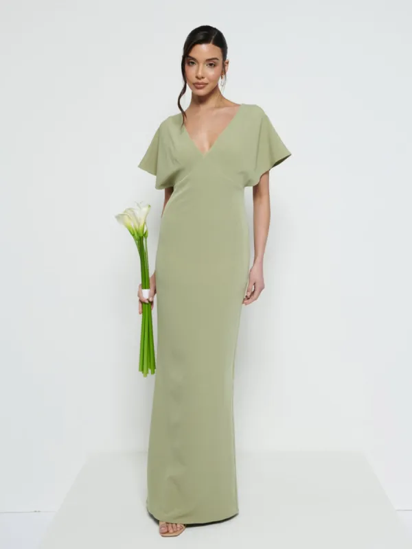 Sadie Crepe Maxi Bridesmaid Dress - Olive sold by Pretty Lavish
